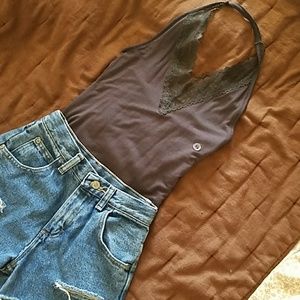 Black/Grey Halter Bodysuit