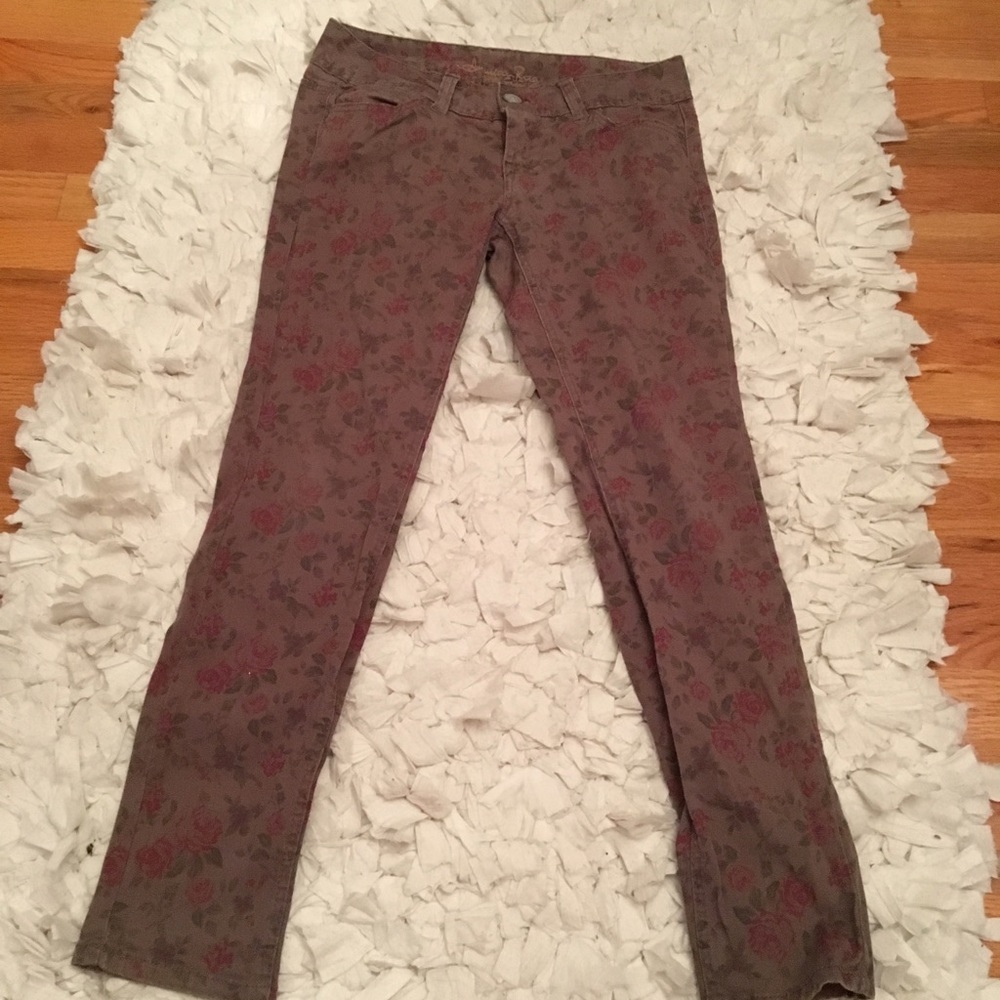 Cool rose printed stretchy skinny jeans