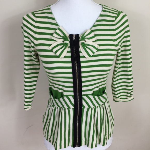 {Anthropologie} Moth Striped Bow Zipper Top - Picture 2 of 7