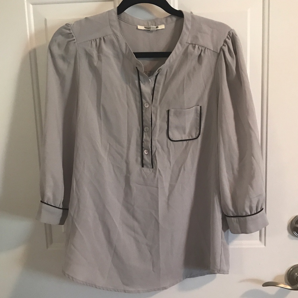Grey blouse with black piping