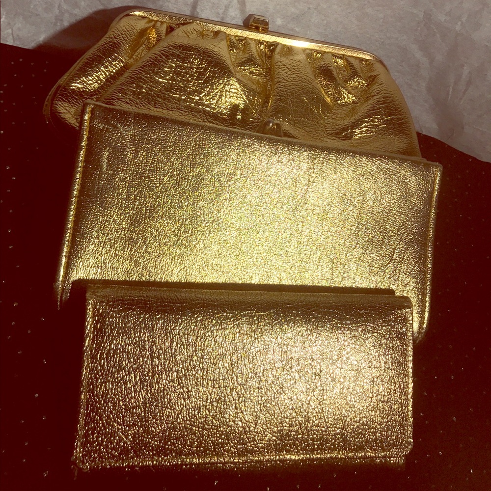 Gold chain clutch, wallet, and purse