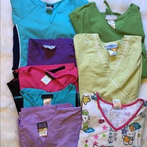 Scrubs Lot of 9 tops Cherokee Landau Hello Kitty