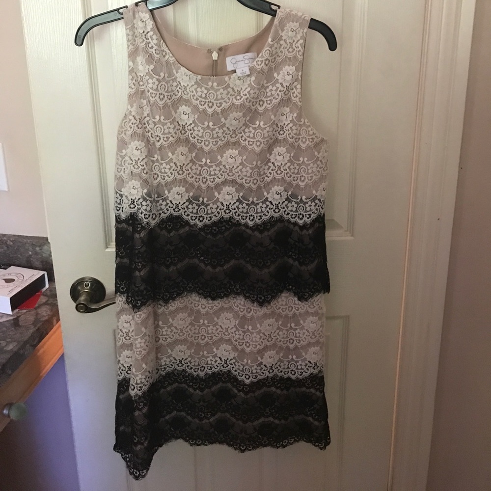 over the knee black and cream lace dress