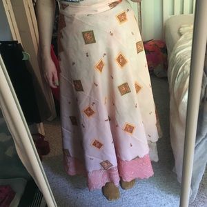 Reversible two patterns peach pink maxi wrap skirt