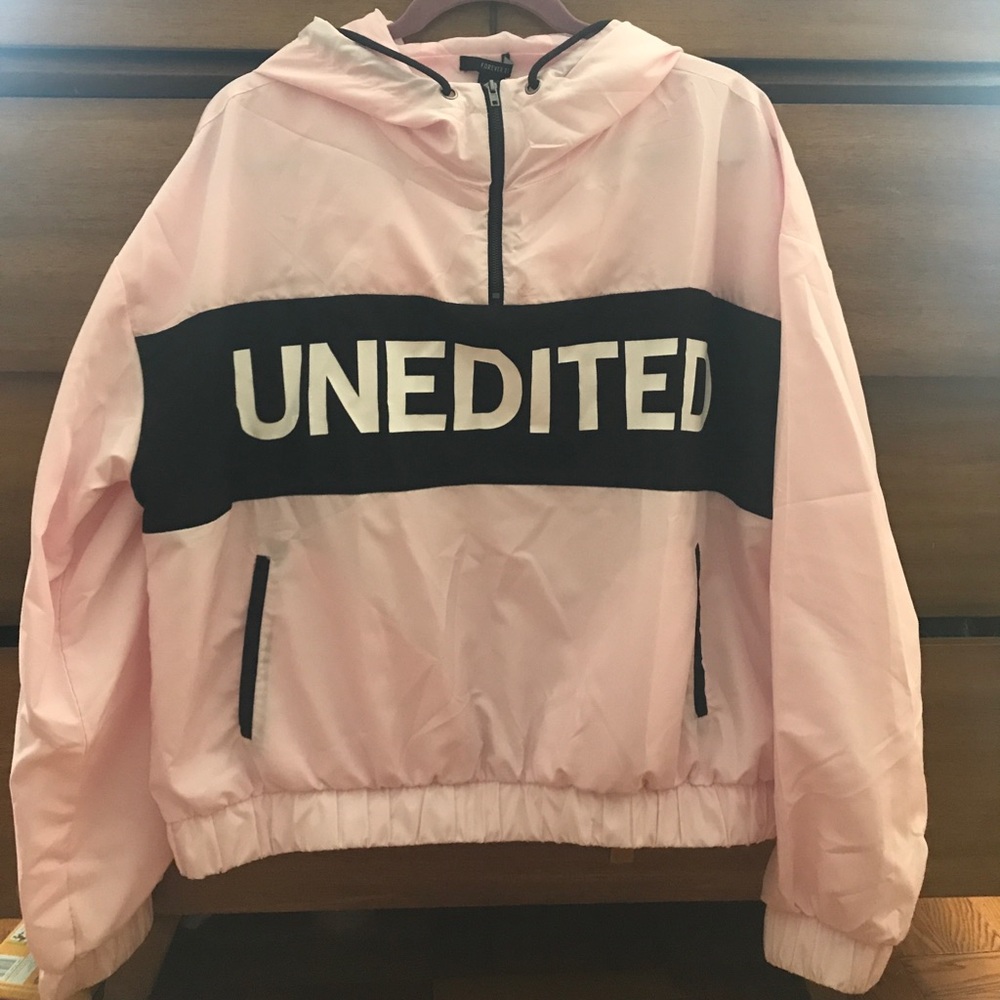 Baby pink "unedited" graphic windbreaker