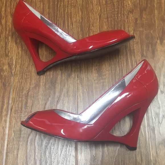 52 off Guess Shoes Guess red patent cut out wedge heels