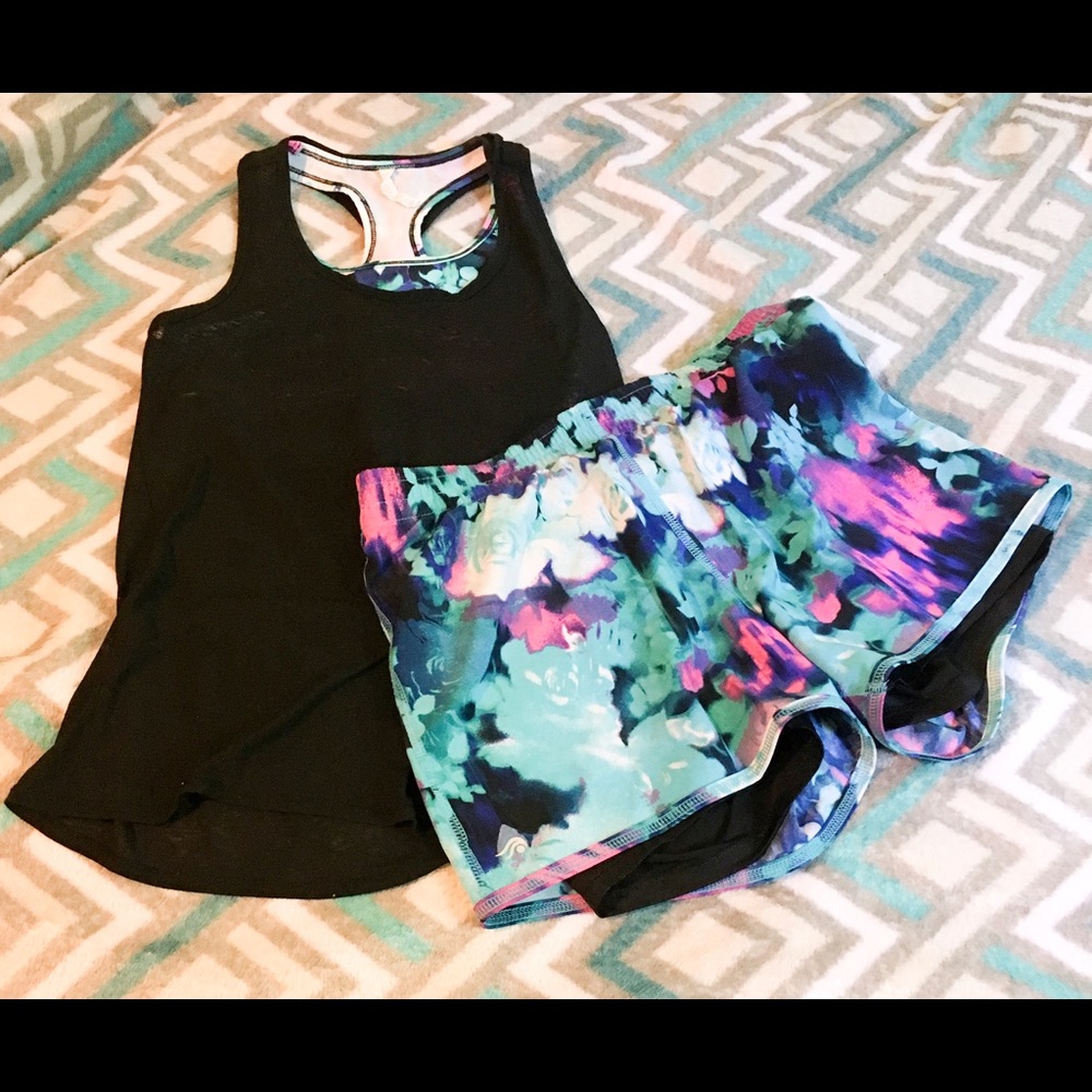 Sporty tank and shorts outfit.