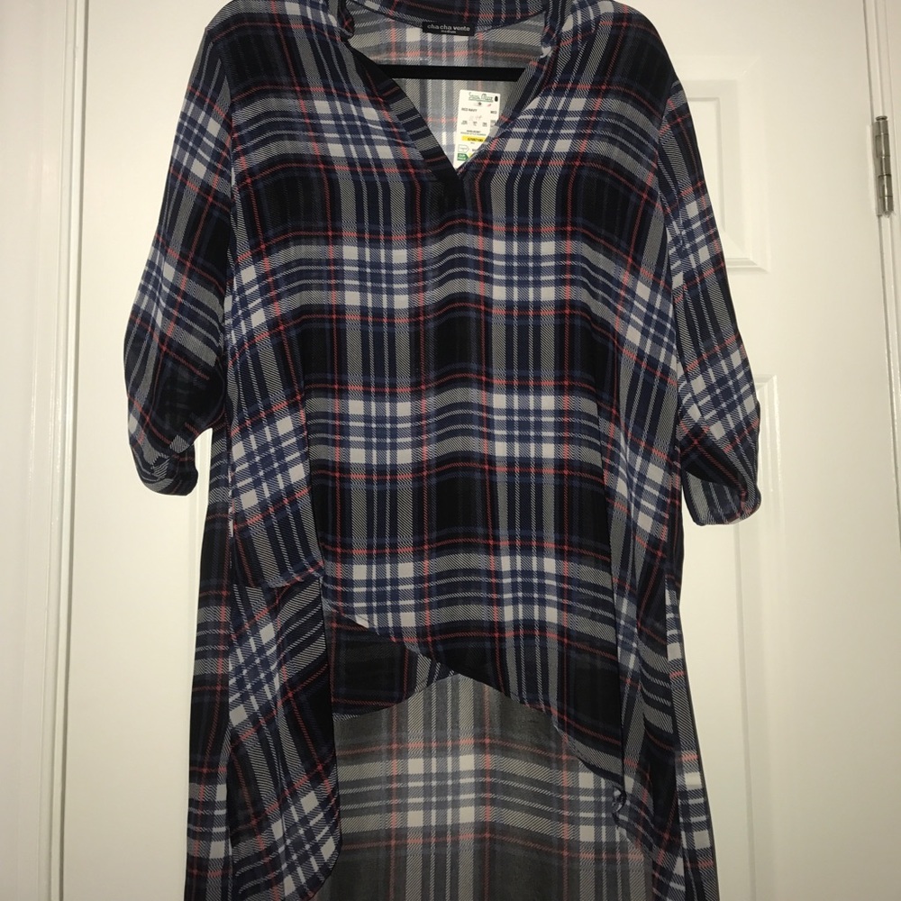 High Low Sheer Plaid Blouse