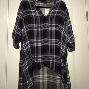 High Low Sheer Plaid Blouse