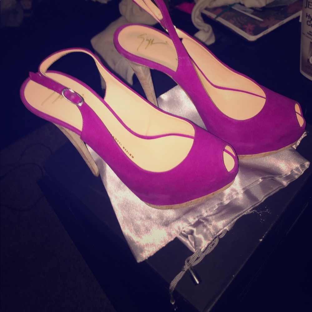 Fuchsia Suede Sling Back Pumps