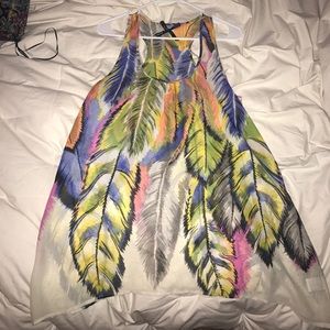 Bright, colorful, feathered blouse