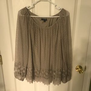 Tan lace overlay long sleeve shirt