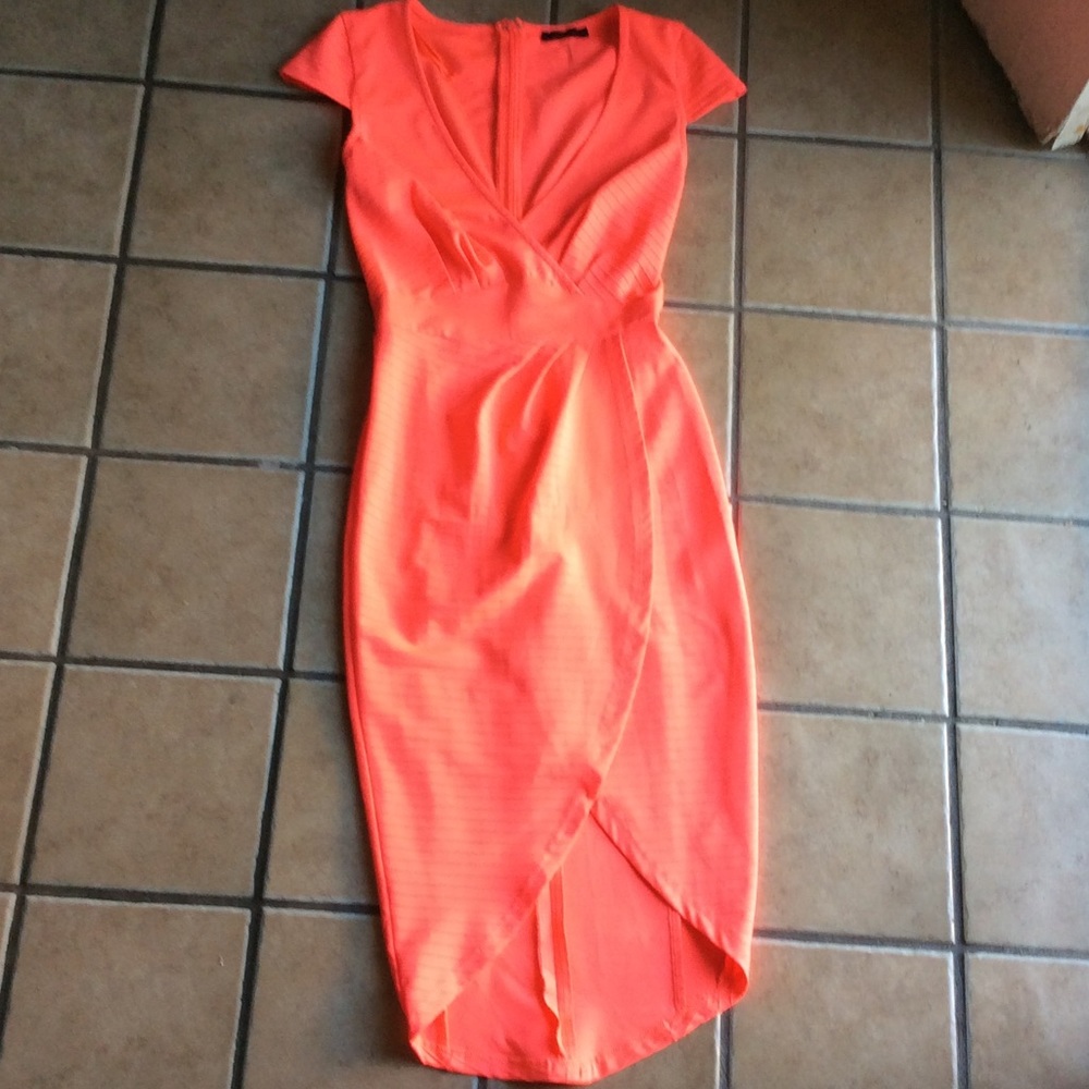 Neon pink slit dress