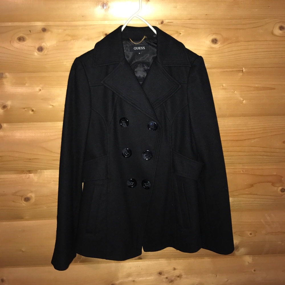 Guess Black Pea Coat Size M