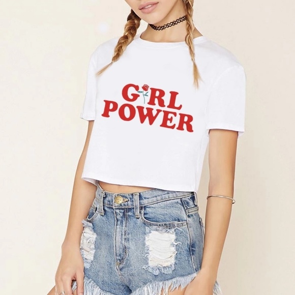 Girl Power Rose T Shirt Crop Top - Picture 2 of 3