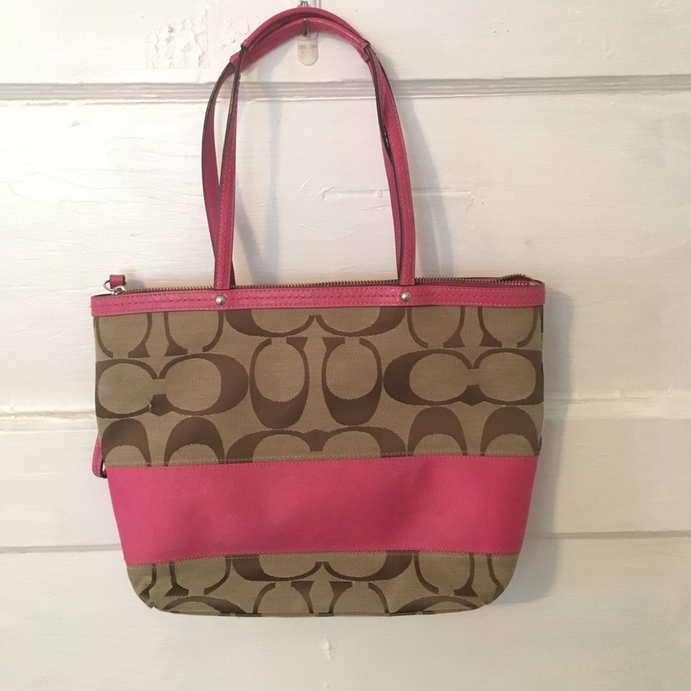 SOLD Coach purse with hot pink detail