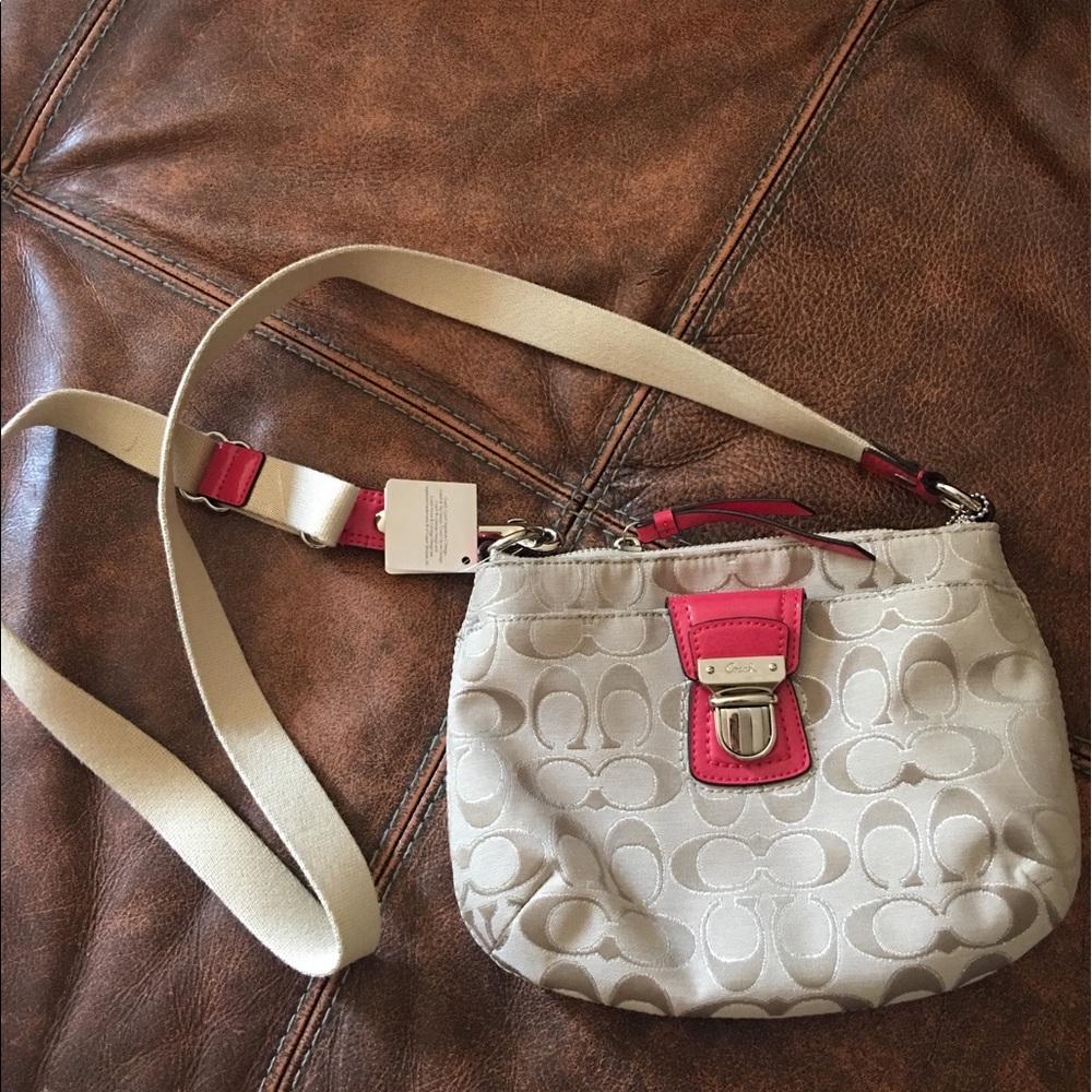 Coach grey/tan and pink crossbody bag