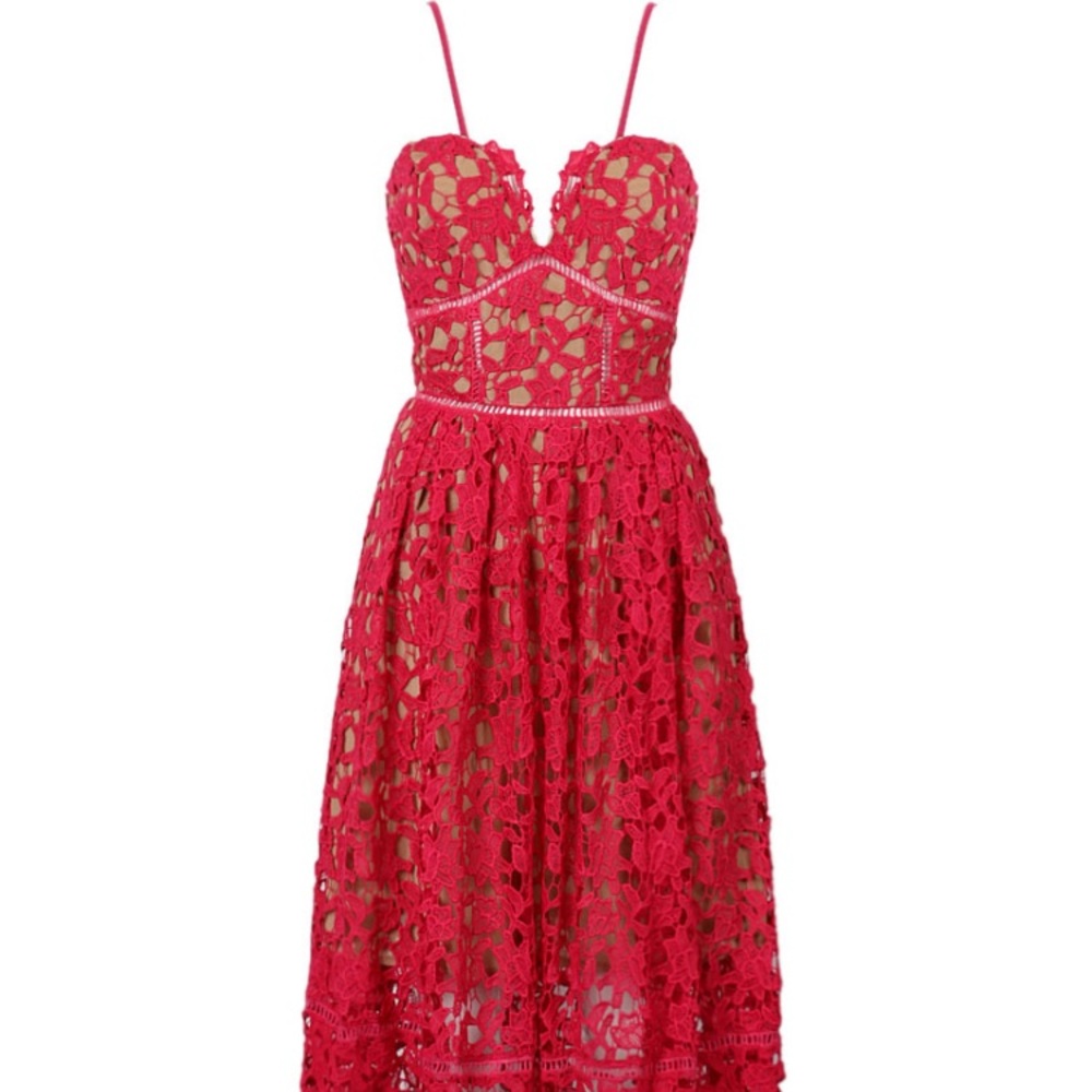 Choies red lace midi dress