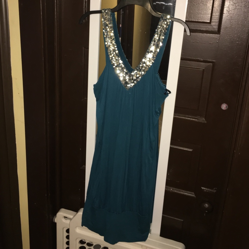 Teal dress with sequins details