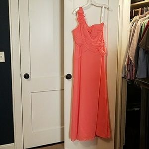 Davids Bridal Bridesmaid Coral Long Chiffon Dress