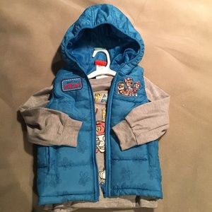 4t long sleeve shirt/vest with hood combo