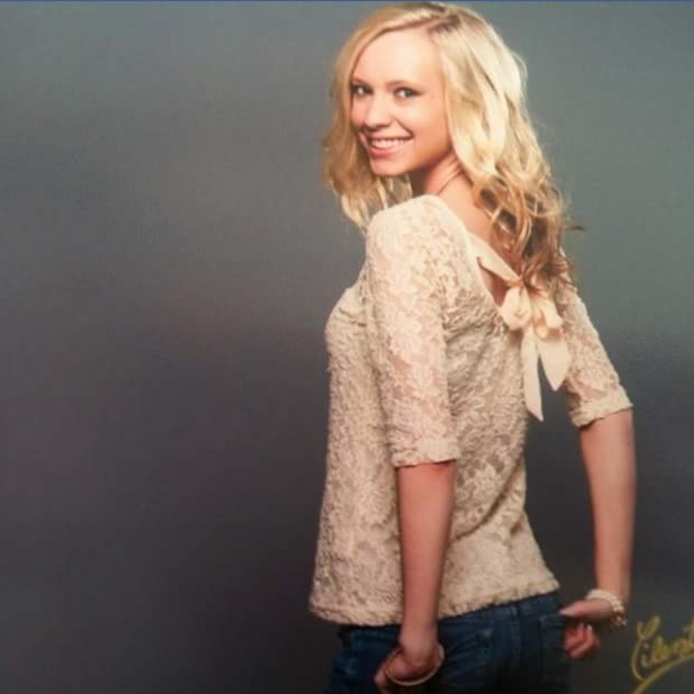 Lace bow tie back top
