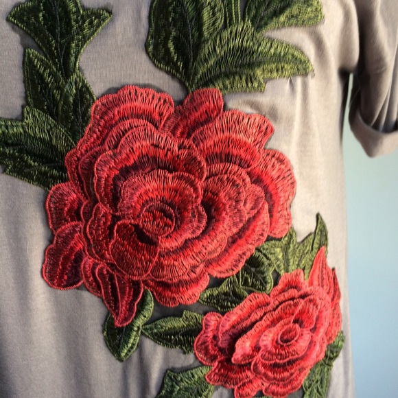 Embroidered Gray Rose Tunic T-Shirt Dress - Picture 8 of 8