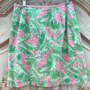 LILLY PULITZER Pencil Skirt Size 2 pink and white Y2K era monkey print