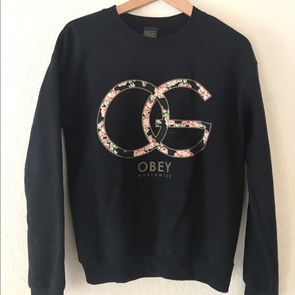 Obey Black 'OG' Floral Print Crewneck Sweatshirt