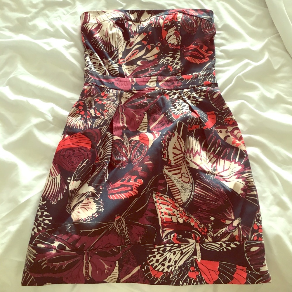 French connection strapless abstract print dress