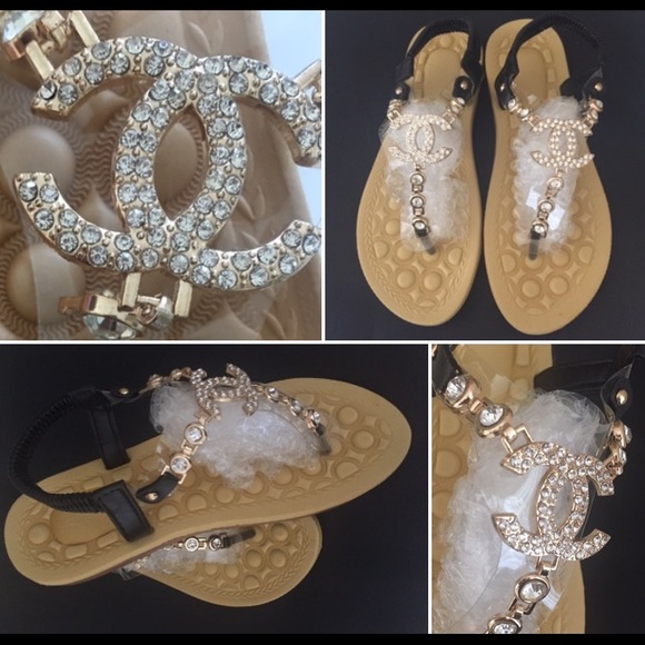 ✨SALE✨NEW BLK RHINESTONE THONG SANDALS SZ 7 - Picture 2 of 7