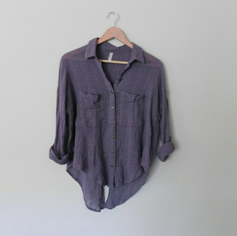 *SOLD* Free People Gray Button Down Blouse - Picture 1 of 7