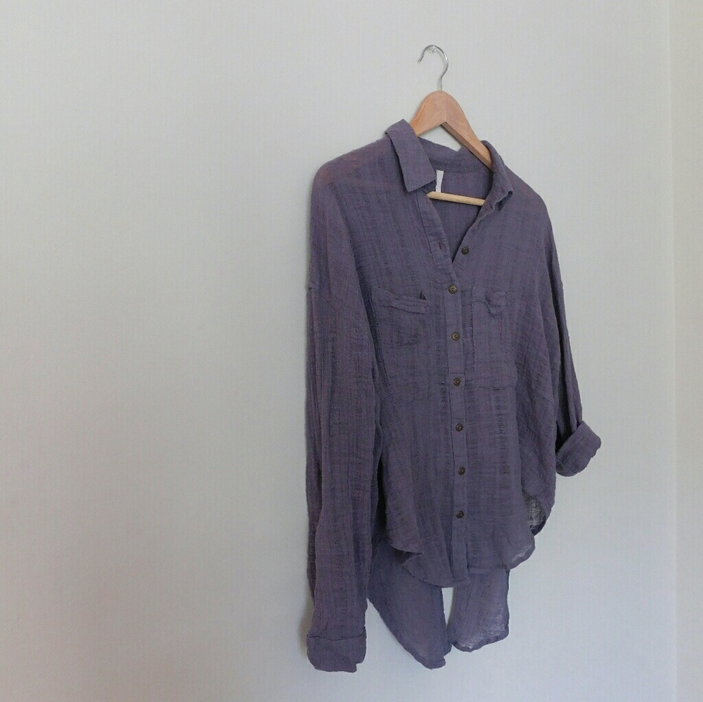 *SOLD* Free People Gray Button Down Blouse - Picture 7 of 7