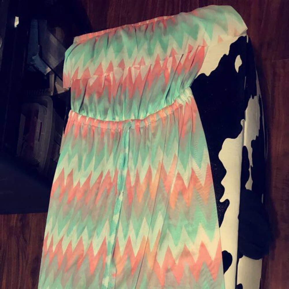 Watermelon beach cover/ strapless dress/ high low