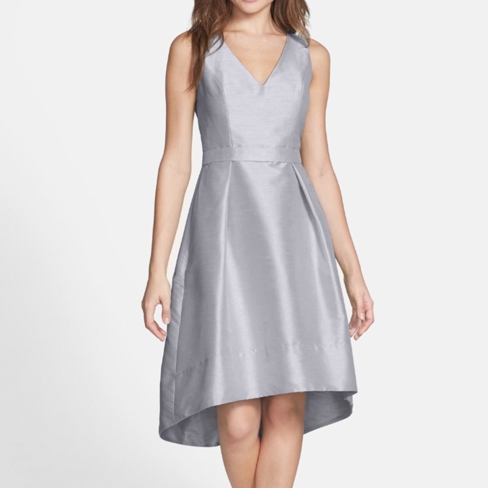 Alfred Sung satin high/low fit & flare dress