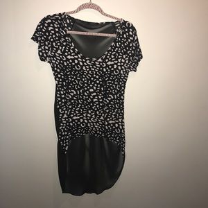 Fun black print high low top with sheer back