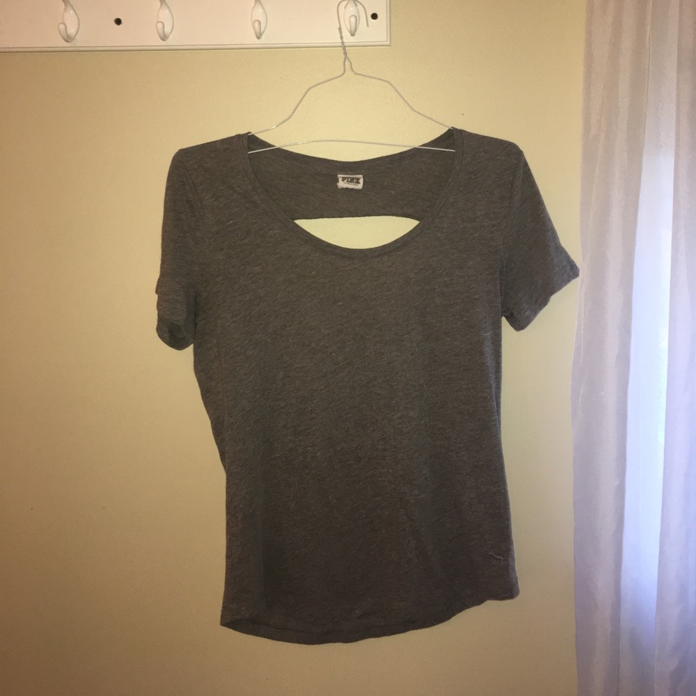 PINK Victoria's Secret cut out back gray tee