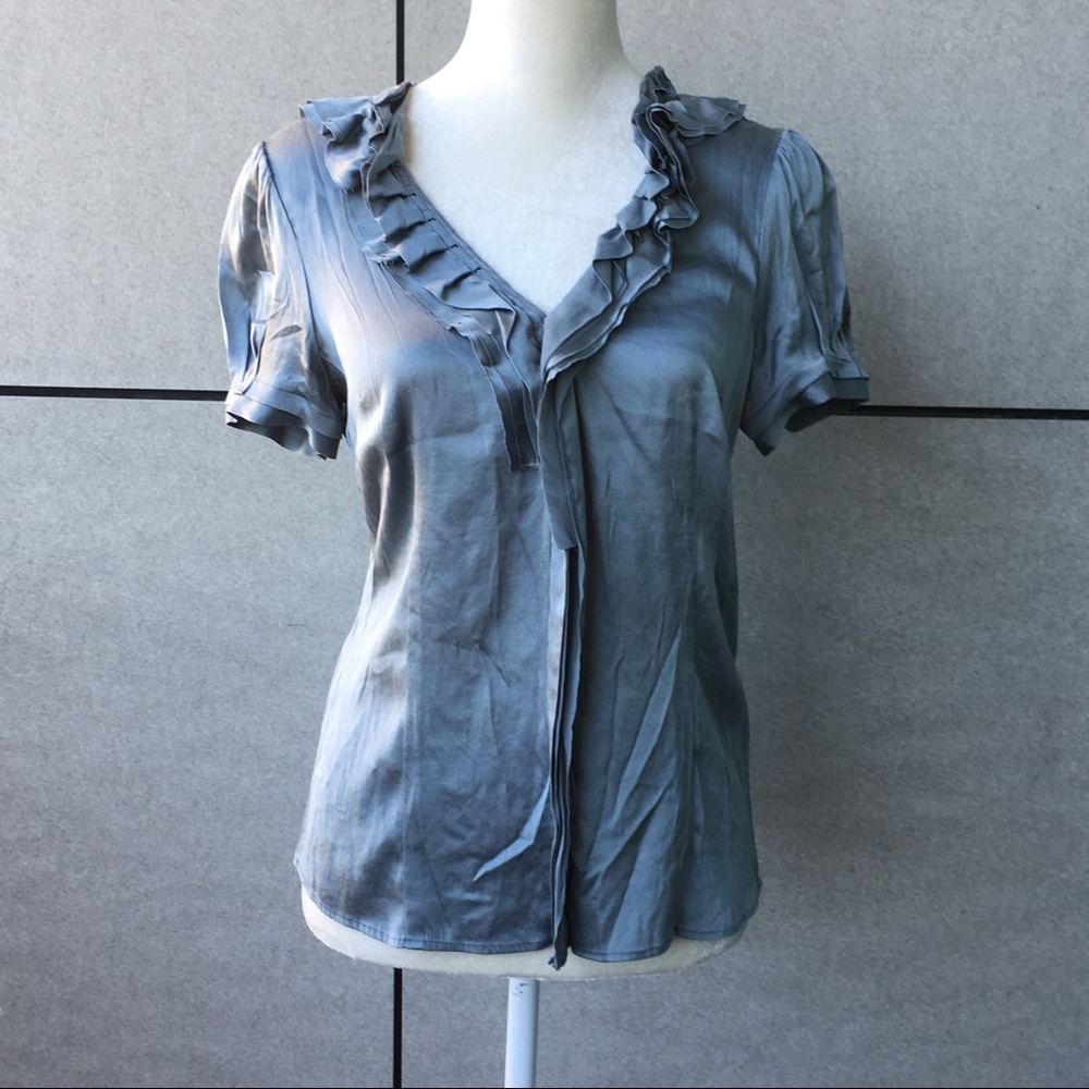 BCBG maxazria grey silk blouse size small