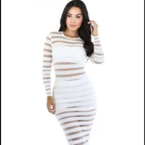 White sheer stripes bodycon dress