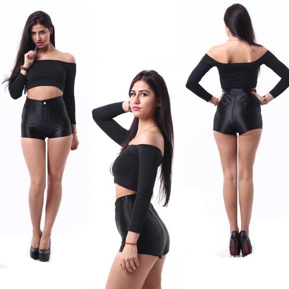 Black High Waisted Disco Shorts - Picture 1 of 2