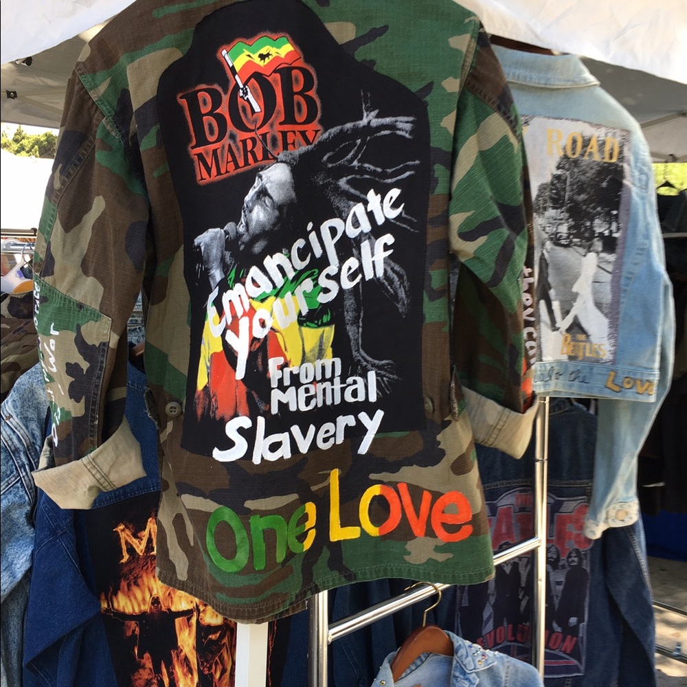 SOLD!!! Hand painted Bob Marley camo jacket