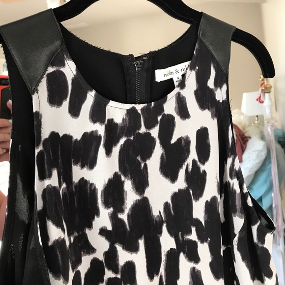 Leather and Chiffon Top - Picture 2 of 6