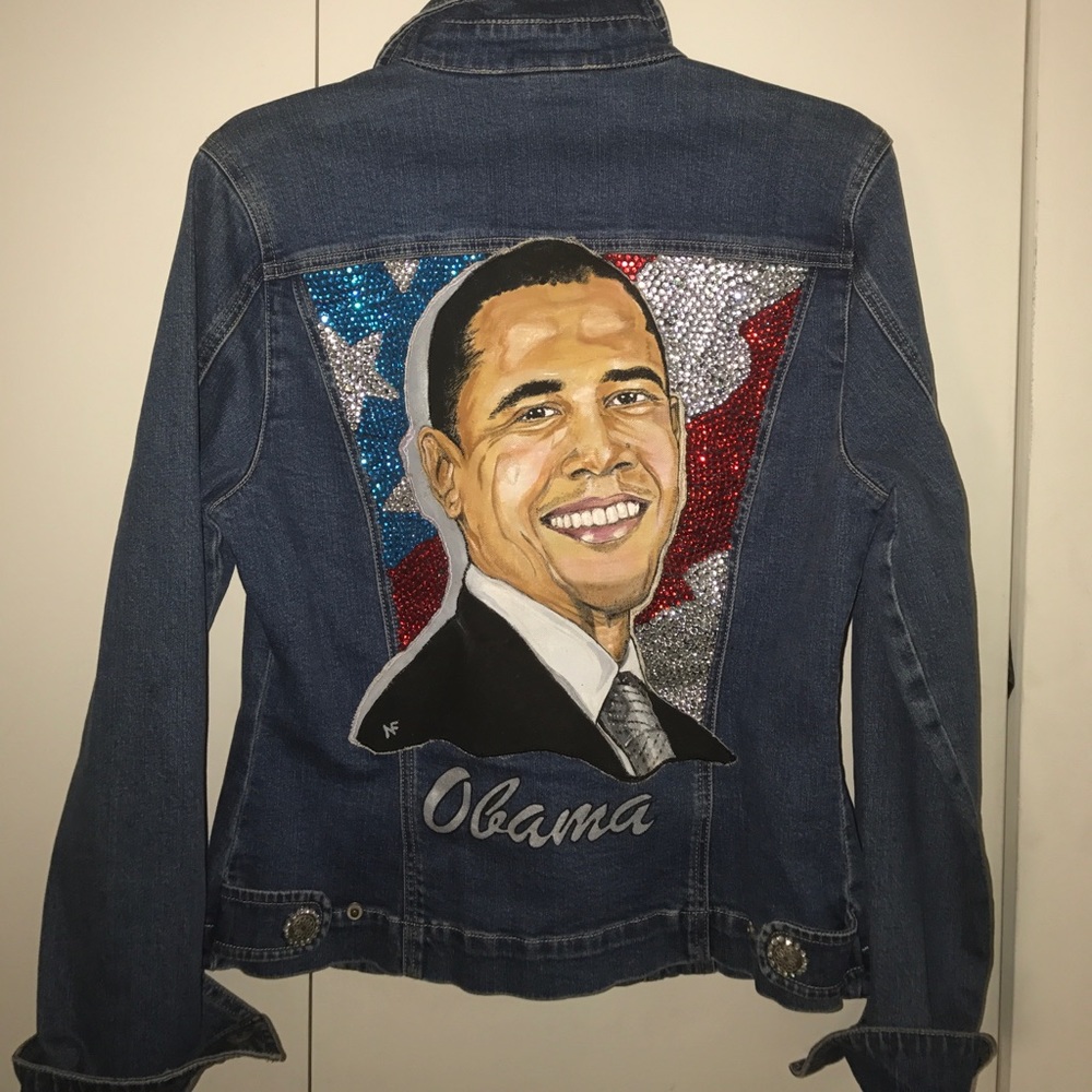 Hand painted denim jean jacket. Size Medium