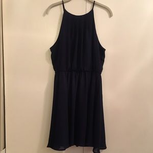 Lush Navy High-Neck Sleeveless Dress
