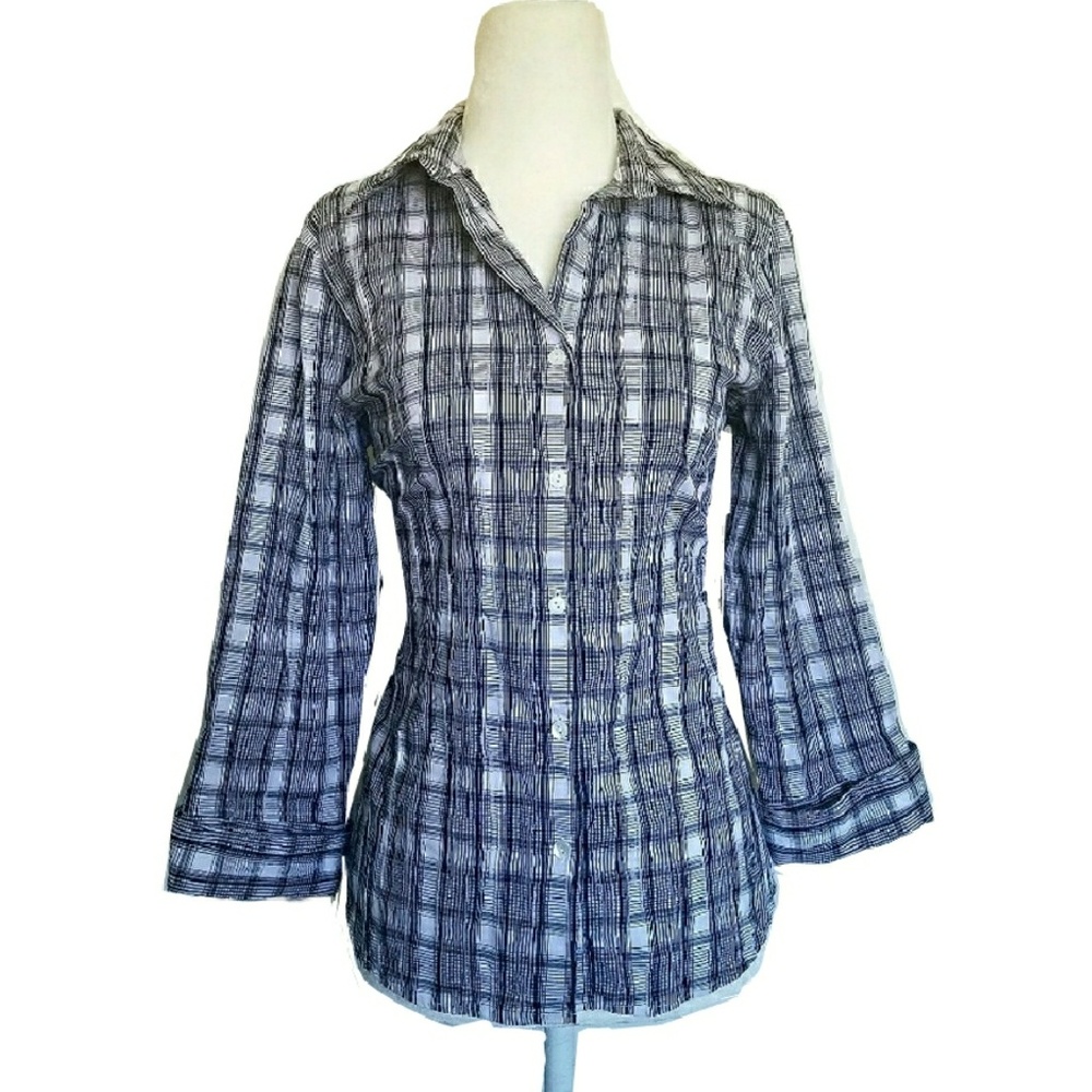 Foxcroft Fitted Tartan Plaid Button Down Top