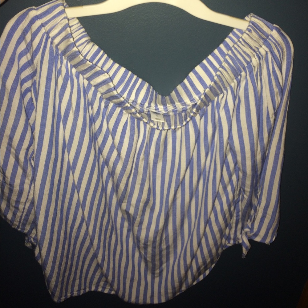 Pinstripe Off Shoulder Shirt