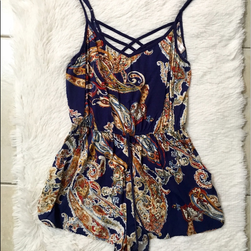 Band of Gypsies navy blue Paisley romper sz M