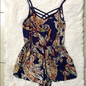 Band of Gypsies navy blue Paisley romper sz M
