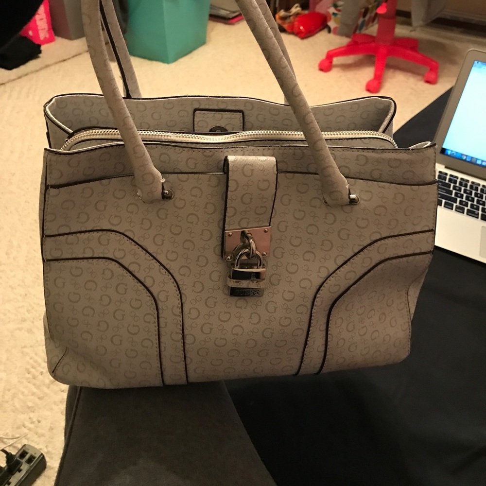 White, purse from Guess.