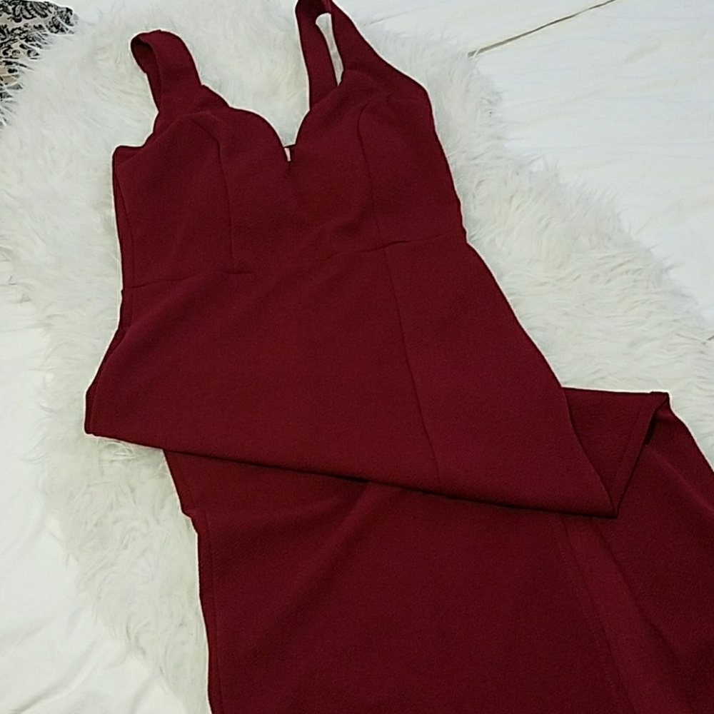 Night gown with thigh high slit.
